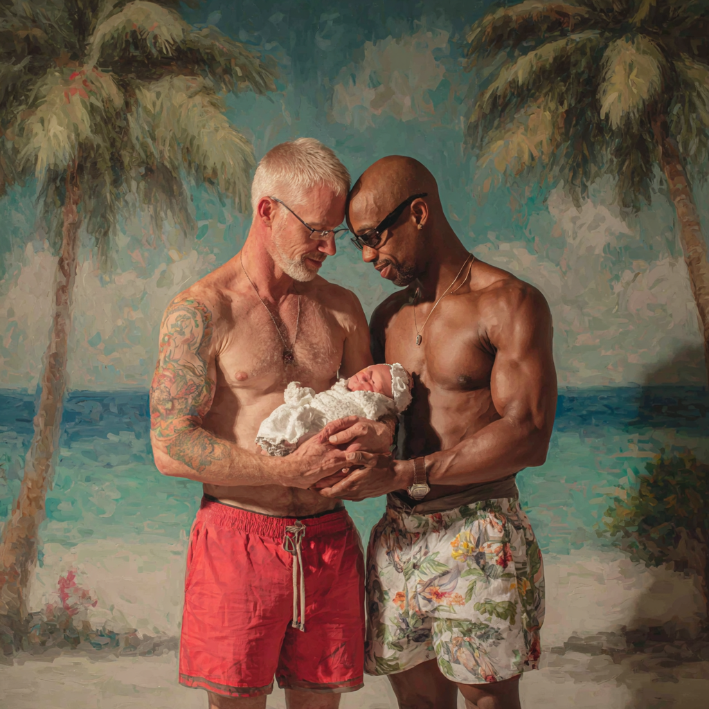 Marco and Eli smiling with their ButtBaby